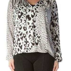 Cabi mixed animal print faux wrap neck tie blouse shirt